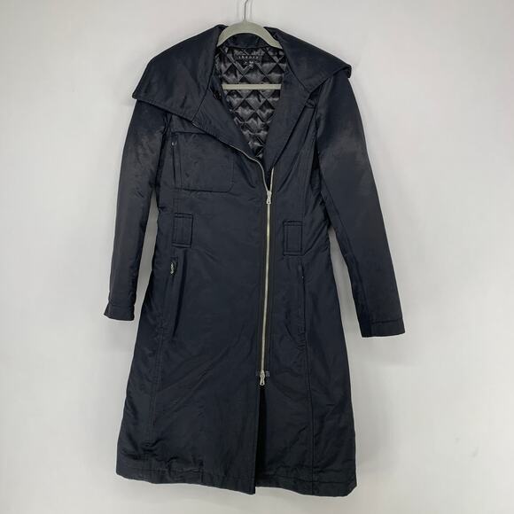Theory Women Weaver Coat XS / P Black Zipper Pockets Long Collared Jacket - Picture 1 of 11